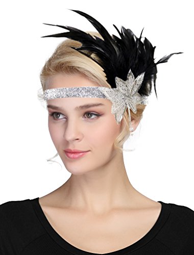 Women's Vintage 1920s Great Gatsby Flapper Headband Feather Wedding Party Headpiece (#5 Silver)