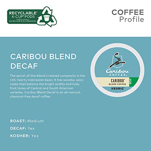 Image of Caribou Coffee Caribou Blend Decaf Keurig Single-Serve K-Cup Pods, Medium Roast Coffee, 96 Count (Pack of 4)