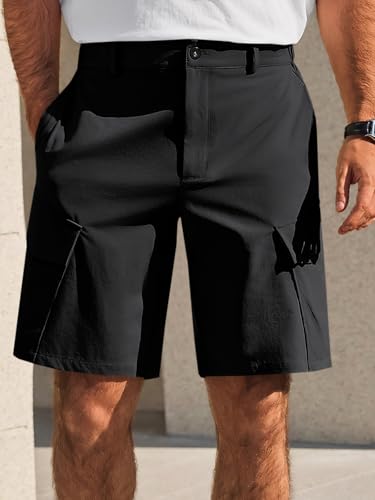 Runcati Mens 9" Golf Shorts Quick Dry Stretch Lightweight Elastic Waist Work Hiking Summer Dress Shorts with 4 Pockets Black — view 2