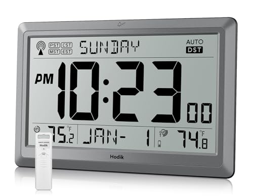 Wall Clock Atomic with Indoor Outdoor Temperature Battery Powered, Easy Reading with 10.5 Inch Large LCD Display, 330FT Range Table Wall Clock With DST, 12/24 Hour for Living Room Kitchen (Silver)