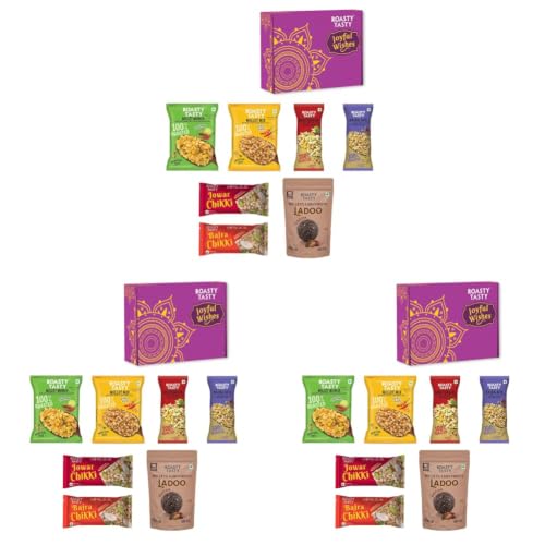 Image of Roasty Tasty Joyful Wishes Gift Box | Premium Healthy Snacks & Sweets Hamper | No Added Sugar Ladoos & Palm Oil Free Millet Snacks | Corporate Gifting for Clients & Employees | Festive Gift for Friends & Family | Gourmet Snacks Hamper for Diwali Gifting | Premium Gift
