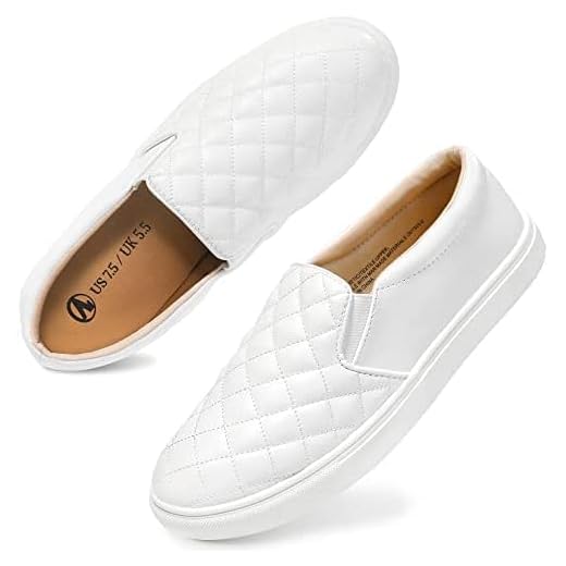 NCCB Mocassins femininos sem cadarço com amortecimento de espuma viscoelástica – Tênis casual leve para conforto o dia todo, Branco, 40