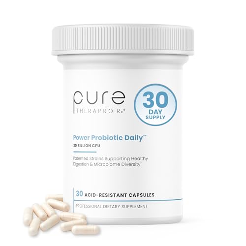 Pure Therapro Rx Power Probiotic Daily - 30 Acid-Resistant Capsules | 4 Proven Strains - 30 Billion CFU/Capsule | Patented Activ-Vial Desiccant Bottle to Ensure Freshness | NO Refrigeration Required