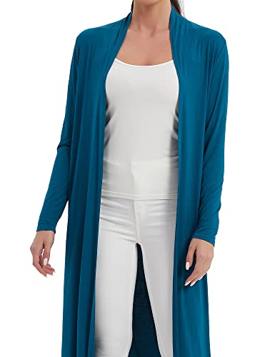 Image of Women's Floor Length Drape Sweater Cardigan -Lightweight Long Sleeve Open Front Maxi Duster with Pockets