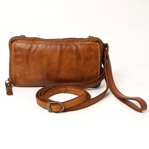 Spaghetti Western Swc448Tan Wallet Vintage Handmade Drum Dyed Genuine European Cowhide Leather Women Bag Western Handbag Purse2