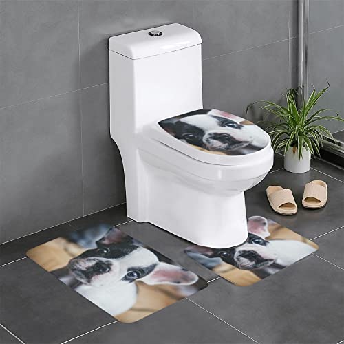 フレンチブルドック 犬 3点セット トイレマット フタカバー 便座カバー 足元 U型 O型 拭ける 滑り止め 通用型 吸水 洗える 速乾 浴室マット おしゃれ 人気 かわいい 40x60cm