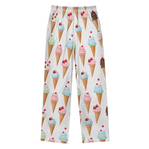 Ice-cream Pattern Pajama Pants Lounge Sleep Pants Elastic Waist Long Pajama Bottoms with Pockets for 6-14 Years2