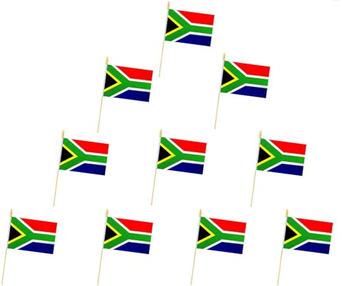 10 Pack South Africa Flags,ZA Handheld Flag-5x8 In, S. Africa Mini Flag Small flag, for Party, Shops and Bars Decorations, And International Day Celebrations.