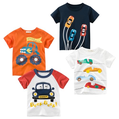 Image of DEEKEY Toddler Boys Shirts Short-Sleeve Little Kids t Shirts Boys' Tops, Tees & Shirts Graphic TEE Age for 2-7 Years 4-Pack