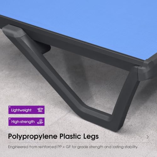 Image of PURPLE LEAF Outdoor Chaise Lounge Set of 4 Plastic Patio Chair, Royal Blue | UV Textilene Fades Less, Plastic + Glass fiber Legs, Aluminum Frame, 5 Recline Angles, 5% Wider Seat, Stackable, Lightweight