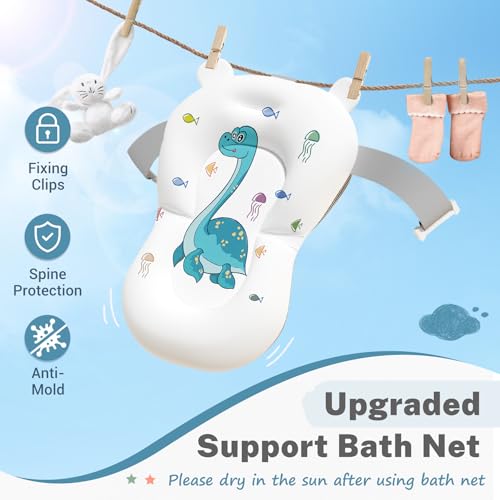 Image of AVIDOR Baby Bathtub,Collapsible Baby Bathtub for Newborn to Toddler,Durable Essential Infant Bath Tub,Portable Travel Baby Tub with Soft Bath Net,No-Slip Feet and Dinosaur Shaped (Grey)