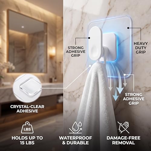 Image of ELMVIA Self Adhesive Hooks /Wall Hangings Hook /Waterproof Hooks for Wall Without Drilling Heavy Duty Bathroom Kitchen Towel Wall Hooks for Hanging Strong Coat (10, White Nail Hook)