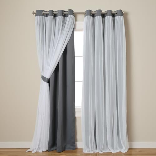 Image of TOWN & COUNTRY LUXE Talia Double Layer Indoor Curtains, Sheer and Room Darkening Blackout, Grommet Top, Energy Efficient, 2-Pack Set, 52 inchx96 inch, Black Pearl