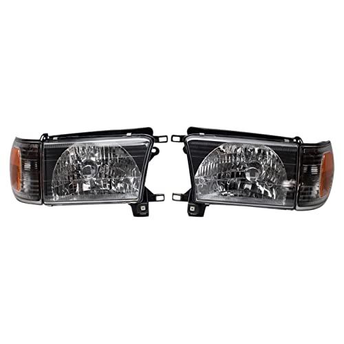 Image of TRQ Performance Driver and Passenger Side Headlight Assembly Set Black Housing Compatible with 99-02 Toyota 4Runner
