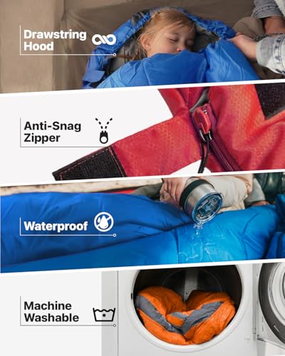 MalloMe Single Camping Sleeping Bag - 4 Season Warm Weather and Winer, Lightweight, Waterproof - Great for Adults & Kids - Excellent Camping Gear Equipment, Traveling, and Outdoor Activities