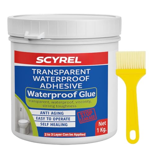 Image of Transparent Waterproofing Glue with Brush for Roof Leakage, Crack Seal Water Leakage Solution Indoor Outdoor, Waterproof Adhesive Filler for Bathroom Pipe Wall Tile Surface Window (1 KG GLUE)