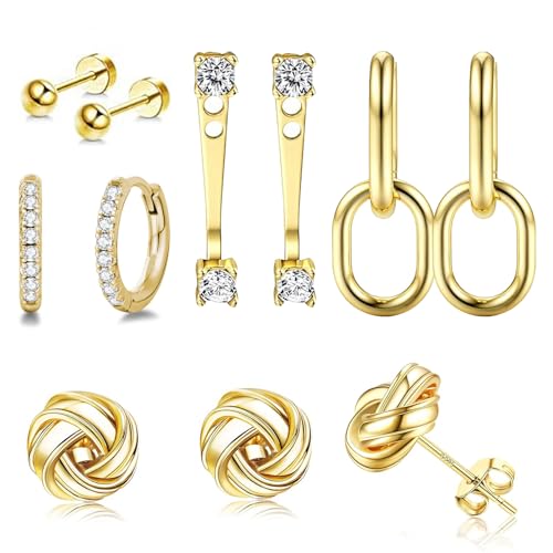 Tchsrim 5 Pares Pendientes de Oro,Pendientes Niña Oro, Pendientes Acero Inoxidable Mujer, Piercing Oreja Pendientes
