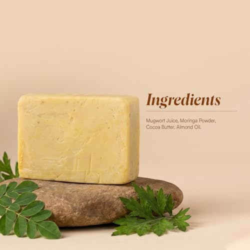 Image of Agapi Sikkim | Handcrafted In Sikkim Mugwort Moringa Soap Bar with Organic Mugwort extract, Moringa, Coconut Oil, Olive Oil, Palm Oil, Sunflower Oil | Hydrating Coconut & Olive Oils | Natural - 100gm