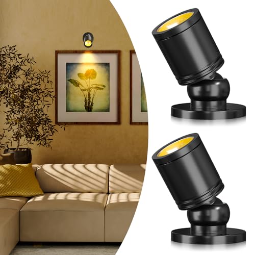 TobeBright Mini LED Spotlight Display Lights for Shelves, Indoor Display Case Light Small Spot Lights for Art Model Showcase, Accent Uplights for Plant Picture (Warm White-2 Pack)