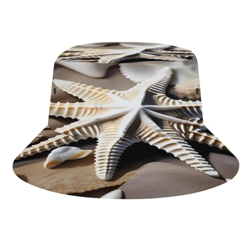 Beach Seashell Starfish Sun Hats Wide Brim Bucket Hat UV Protection Hat for Fishing Hiking Beach Garden Black