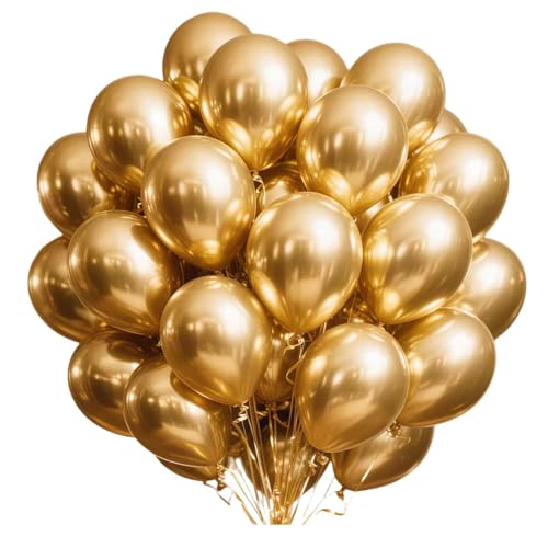 Image of 300 Pcs Gold Metallic Chrome Balloons 12 inch Gold Helium Party Balloon for Wedding Baby Shower Christmas Birthday Party Decoration