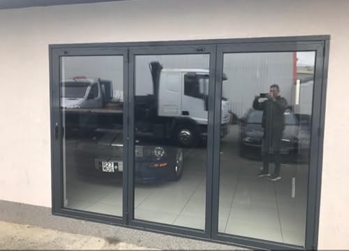 Aluminium Bifold Doors | 3 Panels Folding Left or Right | 2400mm Wide x 2100mm high | T2 (Without Blinds, Grey)