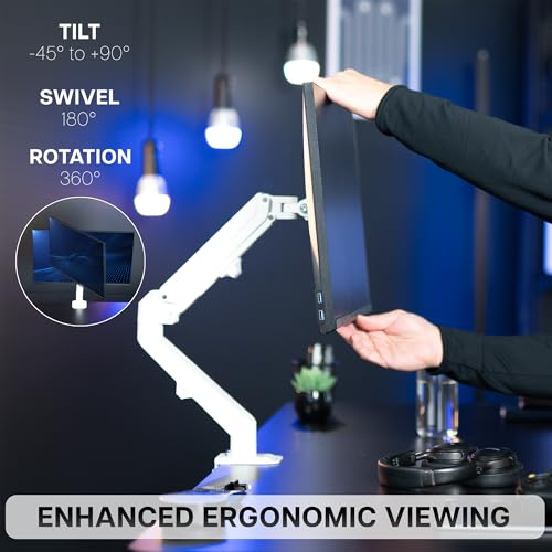 Image of VIVO Heavy Duty Single Monitor Tension Arm for up to 27 inch Screens, Holds 14.3 lbs, Premium Desk Mount Stand, White, STAND-V101OW