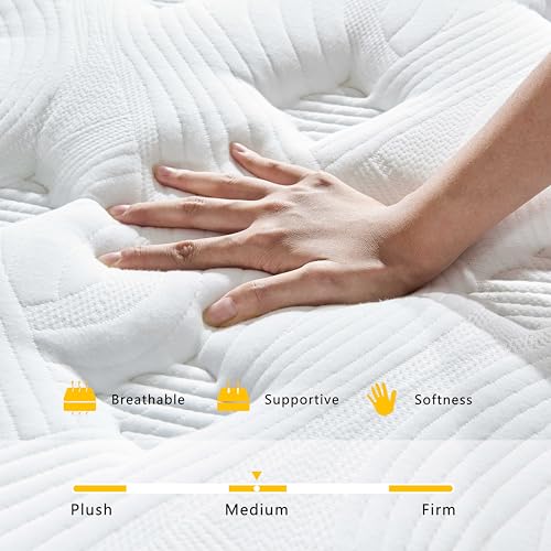 Queen Mattress, 14 Inch Queen Size Mattresses, 14 Inch Hybrid Pocketed Coil Mattress in a Box, CertiPUR-US Certified
