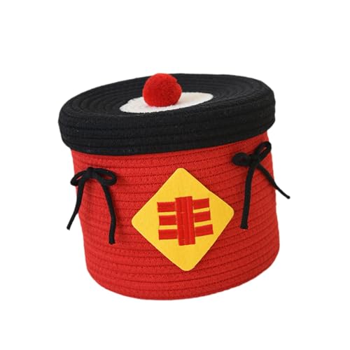 Panier de rangement tressé en corde boîte ronde avec couvercle - 8
