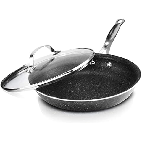 GRANITESTONE Nonstick Fry Pan with Lid, 12-inch Skillet with Glass Cover, Dishwasher Safe, Warp Free and Stay Cool Handles, Black Cover