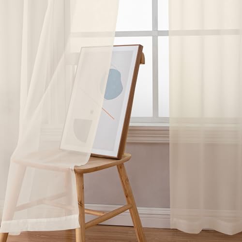 Image of Simplebrand Rod Pocket Top Solid Voile Sheer Curtains for Bedroom, 54 Inch Length Drapes Set of 2, Lightweight and Light Filtering Elegant Curtains Panels Window Treatment, 42Wx54L, Cream