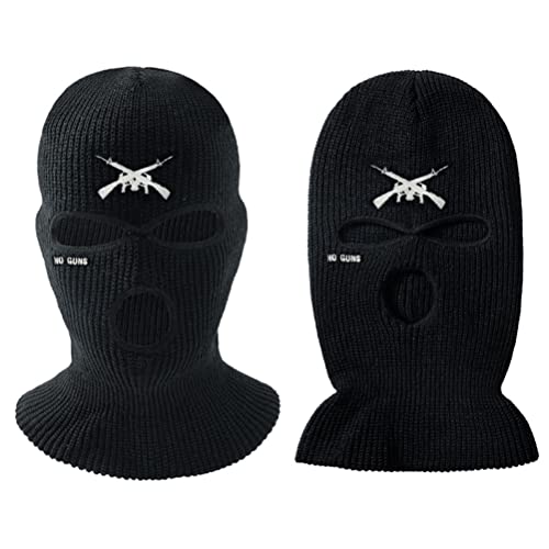 ariarly 3 Hole Full Face Mask Cover Ski Mask Winter Balaclava Knitted Hat Letter Embroidered Face Cover Warm Cover for Outdoor Cycling Skiing Running (Black)