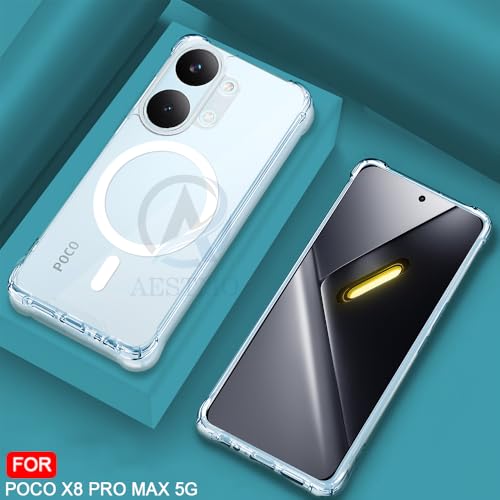 Image of AESTMO Clear Back Cover for Poco X8 Pro Max 5G | 360 Protection | Transparent Back Cover for Poco X8 Pro Max 5G (PC + TPU, Compatible with MagSafe Accessories, Transparent Bumper)