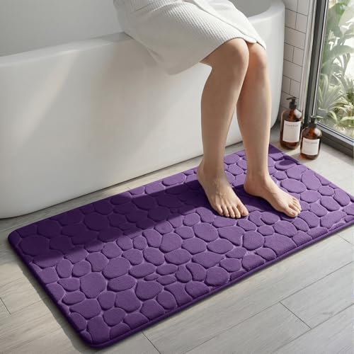 YIHOUSE Memory Foam Runner Rug, Cobblestone Bathroom Runner Rugs Super Water Absorbent Bath Mats for Bathroom Machine Washable Bath Rugs for Hallway Bedroom Laundry Room(24 x 47,Eggplant) - image 1