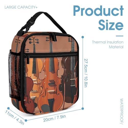 3-in-1 Backpack Set with Lunch Bag & Pencil Case, Monochrome String Instruments Backpack with Front Pocket, Insulated Lunch Tote, Large Capacity Pencil Pouch4