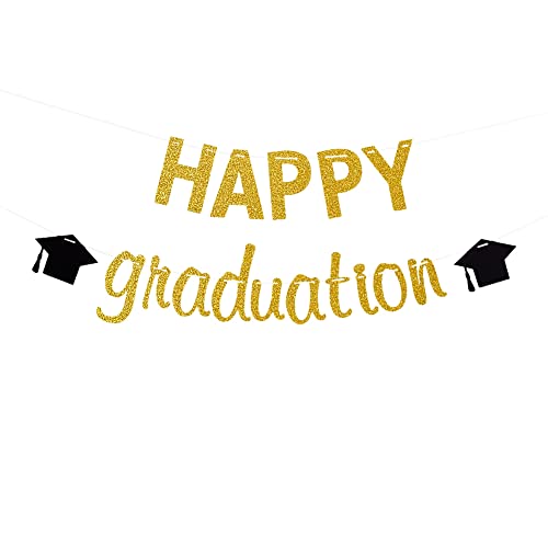 Happy Graduation Banner, Congrats Grade Party Dekorationen, Class of 2021 Graduates Party Girlande, Schwarz & Gold Cover