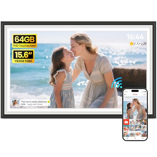 BIGASUO Digital Picture Frame Frameo 15.6' WiFi Electronic Photo Frames Large with 64GB Memory...