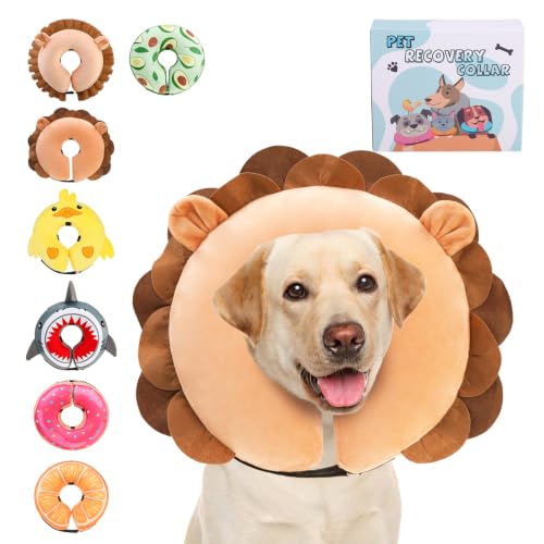 Image of KOOLTAIL Inflatable Dog Cone Collar, Soft Donut E Collar for Dogs After Surgery to Stop Licking Enhanced Alternative, Blow Up Pet Neck Pillow Recovery Adjustable Cone for Dog Cat, Upgrade Size,Lion XL