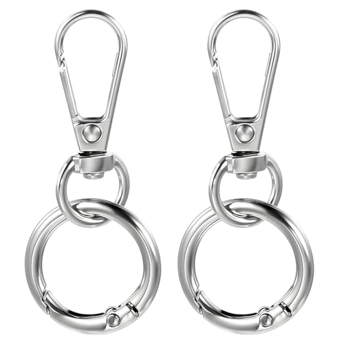 2 Stück 360° Drehgelenk Schlüsselanhänger,Mabor Karabiner Klein Karabinerhaken Abnehmbar Schlüsselanhänger mit O-Ring Schlüsselringe für Autoschlüssel Rucksack Bund
