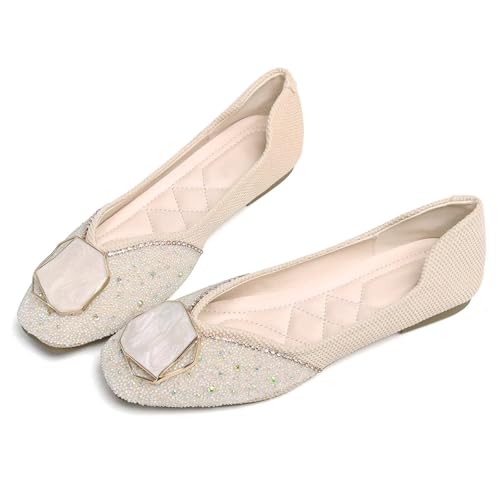 Image of SAILING LU Women's Rhinestone Square Toe Bowknots Ballet Flats Loafers