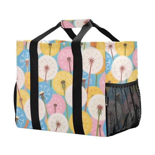 Colorful Cartoon Dandelions Utility Tote Bag For Women Collapsable Beach Bag Tote With Pockets Reusable Bags For Groceries with Handles Carrier Bags2