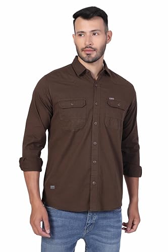 Image of Men's Cotton Twill Utility Shirt | Full Sleeve Button-Down Casual Shirt | Dual Chest Pockets | Comfortable Regular Fit | Everyday Wear