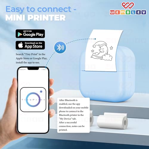 Image of Wembley Mini Bear Themed Thermal Printer| Portable, Wireless & Rechargeable| Safe & Ink-Free Color Printer for Kids Age 5+| Print Anytime, Anywhere (Blue)
