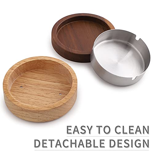 Wooden Ashtray with Lid for Smokers Stainless Steel Liner Ash Tray Windproof Durable Easy to Clean Cool Ashtrays for Indoor or Outdoor Use, Patio, Office & Home - Image 5
