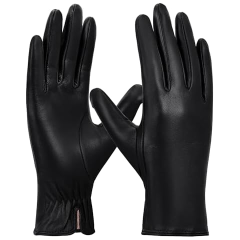 FIORETTO Womens Chrome-free Leather Gloves Warm Wool Lined Touchscreen Sheepskin Winter Gloves for Driving Black Large Cover