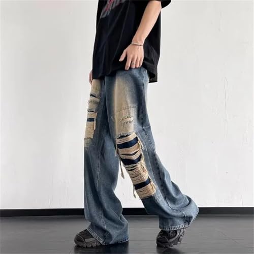 Men Streetwear Baggy Ripped Stacked Jeans Pants Clothing Straight Loose Denim3