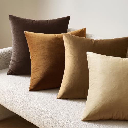 Image of MIULEE Velvet Throw Pillow Covers 18x18 Inch, Pack of 2 - Chocolate Brown, Super Soft Decorative Square Cushion Cases Modern Luxury Home Decor for Sofa, Couch, Bed, Chair