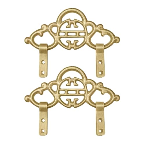 Image of Tiazza 2Pcs Chinese Style Vintage Brass Picture Frame Hook Hanger Decorative Painting Mirror Hanger (Brass)