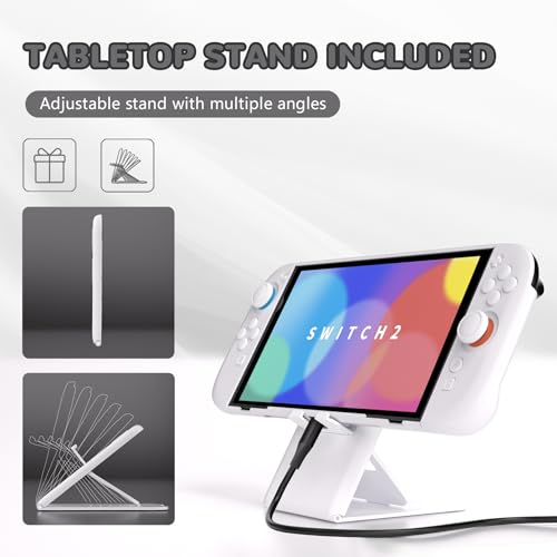 Image of PlayVital Hard Case for Nintendo Switch 2 with Extra Stand & Thumb Grip Caps | Split Design, Dockable Protective Full-Body Shell Cover for Nintendo Switch 2 | Solid Color Series, White
