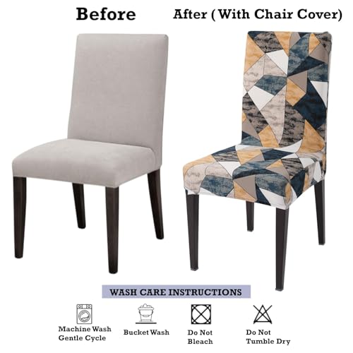 Image of Dining Chair Covers Set of 1, Stretchable Removable Washable Anti-Slip Universal Fit Printed Polyester Spandex Slipcovers (Orange Smoke)